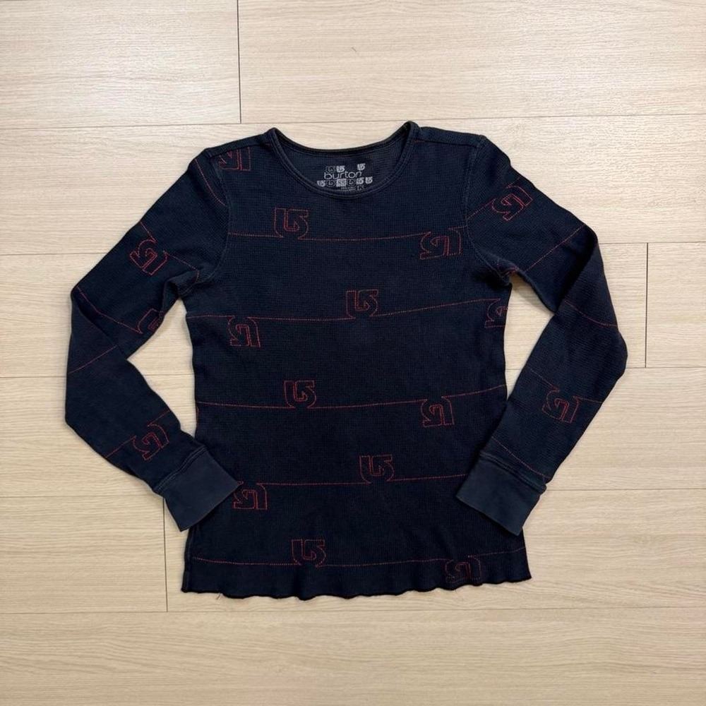 Y2K Burton All Over Print Navy Blue Thermal Shirt Mens Size XS Snow AOP